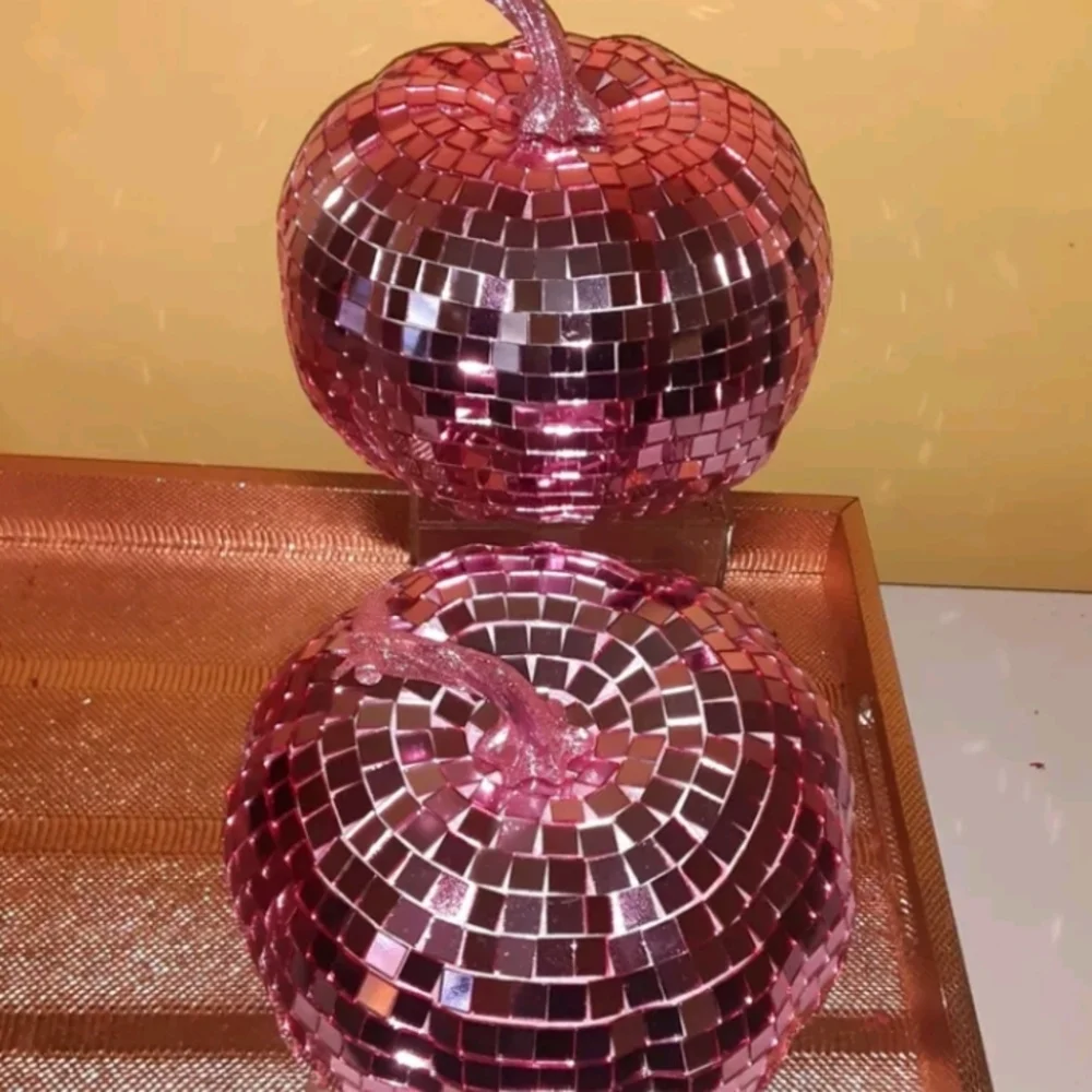 Fall Decoration Pink Disco Ball Pumpkins 6pc Bundle